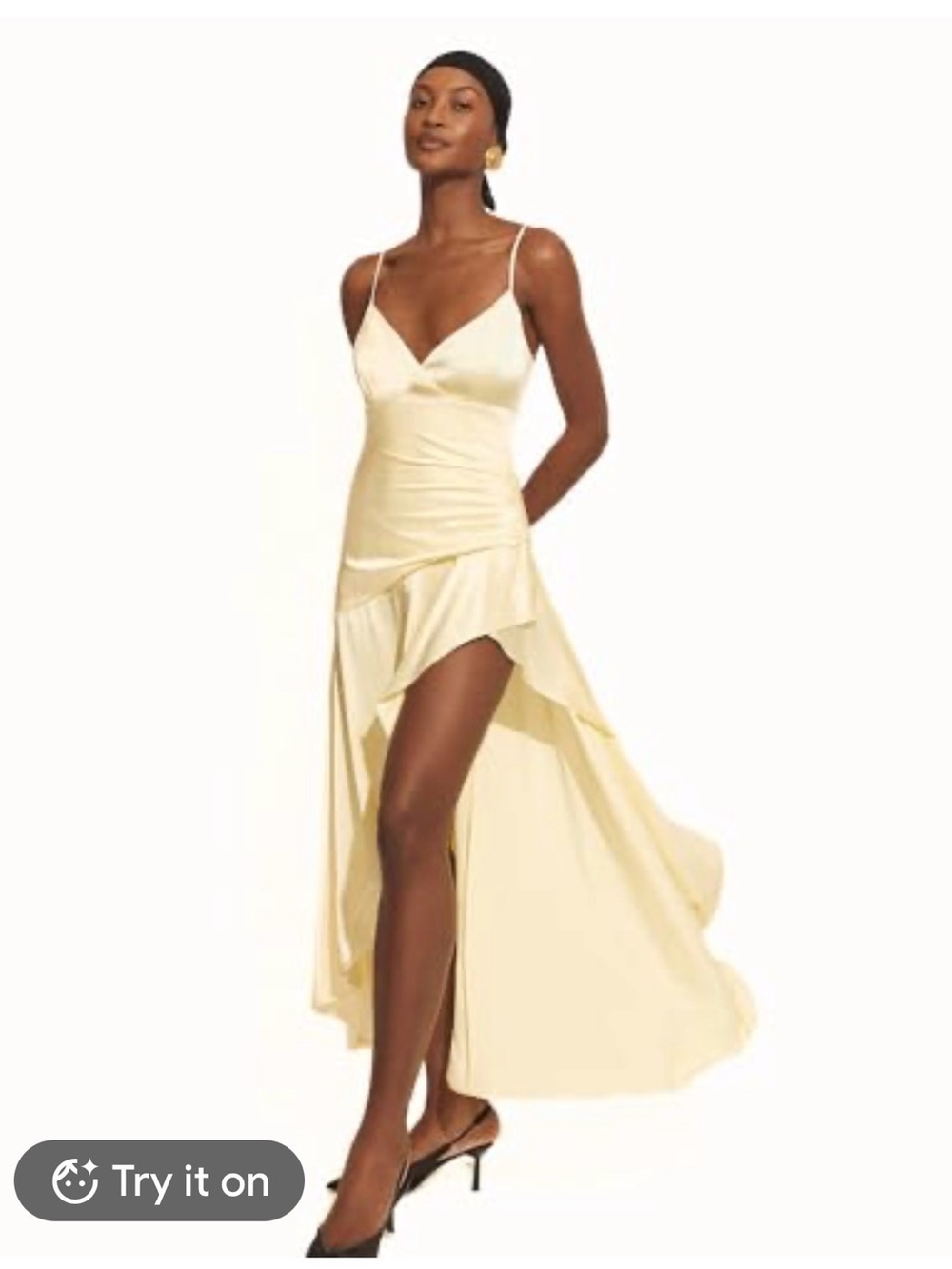 wild fable Pale Yellow Satin High-Low Slip Dress